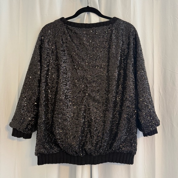 Zara Black Sequin Knit Sweater Women’s Medium 3/4 Sleeve Holiday Party Top - Picture 3 of 11